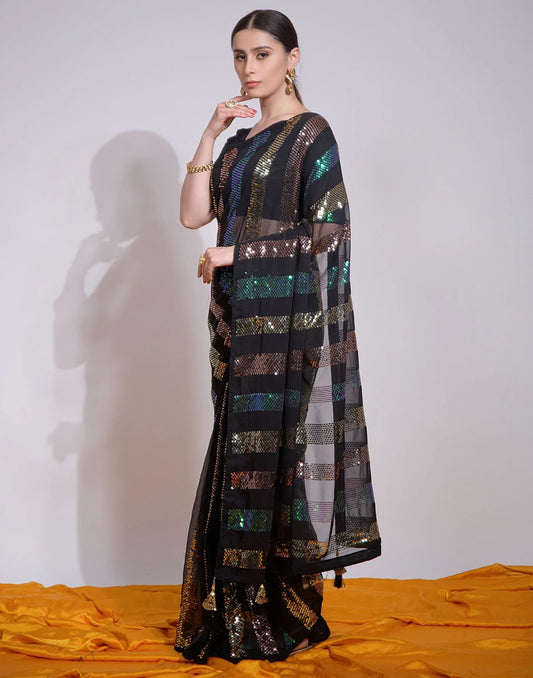 Luxe Georgette Sequence black Saree