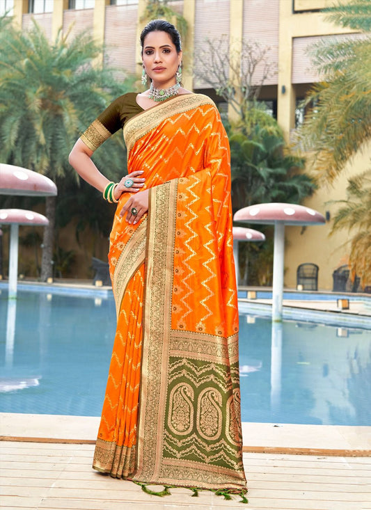 Banarasi silk yellow saree with blouse piece