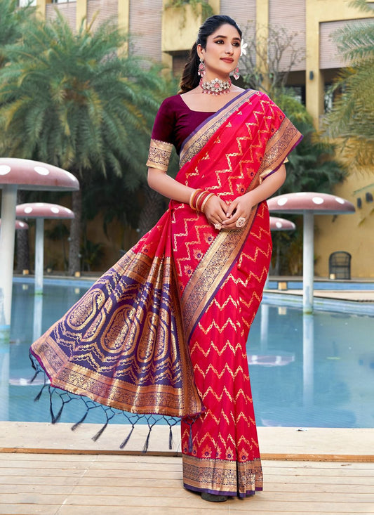 Banarasi silk red saree with blouse piece