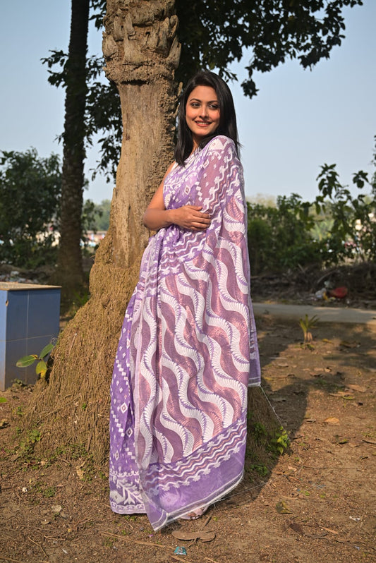 Exclusive Soft Dhakai Jamdani purple Saree