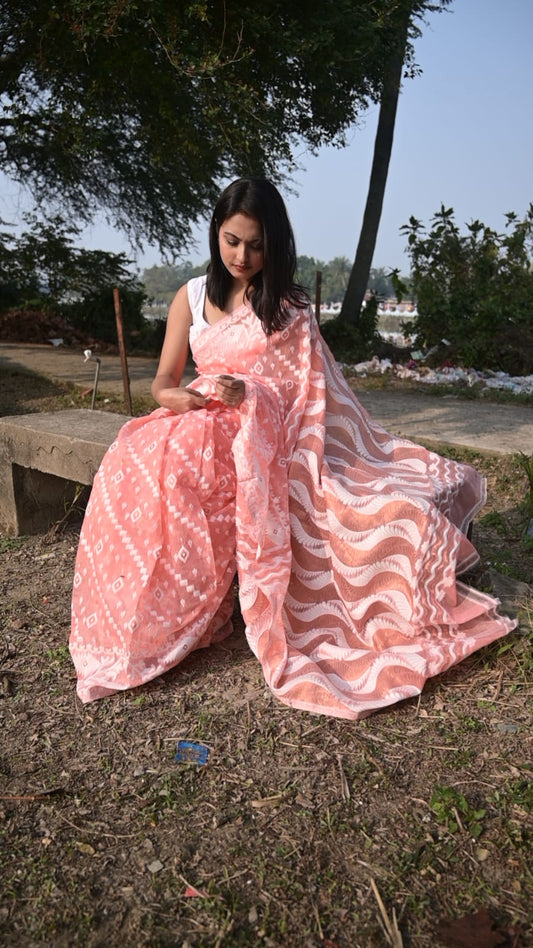 Exclusive Soft Dhakai Jamdani pink Saree