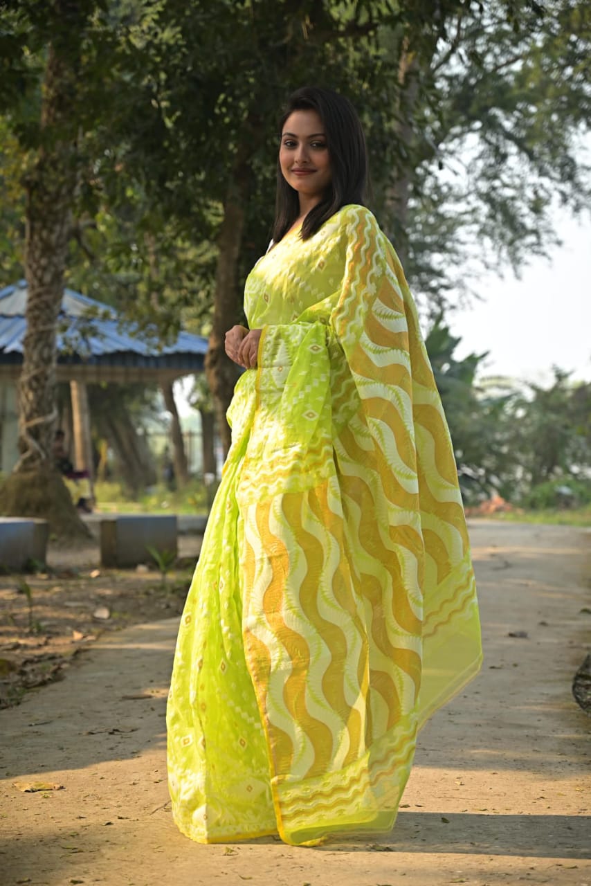Exclusive Soft Dhakai Jamdani cotton green Saree