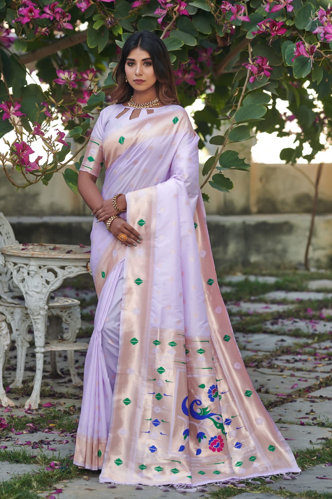 Baby Pink Banarasi soft silk paithani saree